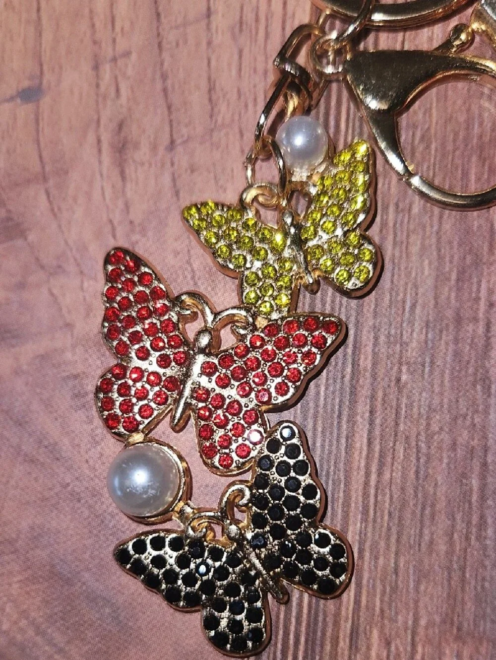 Red Braided Keychain with Gold Butterfly Charms